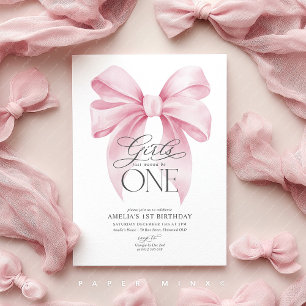 Girls just wanna be ONE 1st Birthday Pink Bow  Invitation