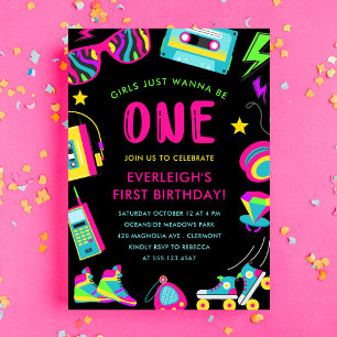 Girls Just Wanna Be One 80s First Birthday Party Invitation