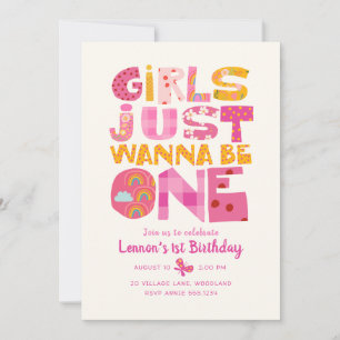 Girls Just Wanna Be One Birthday Party Invitation