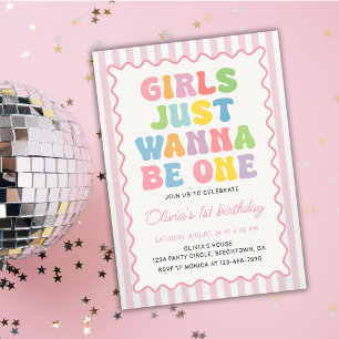 Girls Just Wanna Be One Colorful Birthday Invitation