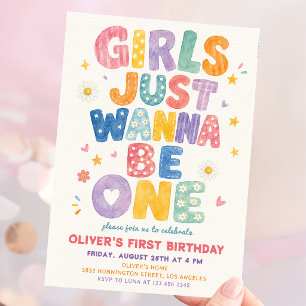 Girls Just Wanna Be One Colourful Birthday Invitation