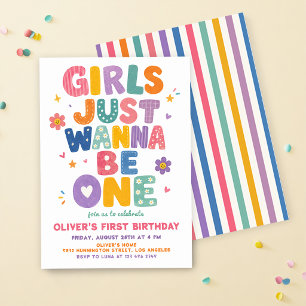 Girls Just Wanna Be One Colourful Birthday Invitation