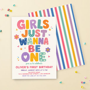 Girls Just Wanna Be One Colourful Birthday Invitation