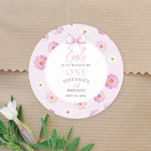 Girls Just Wanna Be One Floral Fancy One Birthday Classic Round Sticker