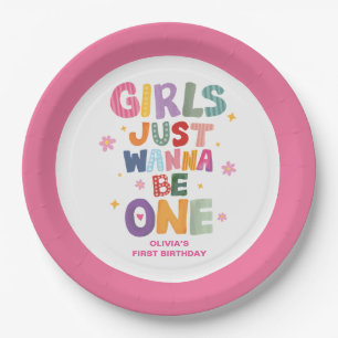 Girls Just Wanna Be One Hand Drawn First Birthday Paper Plate