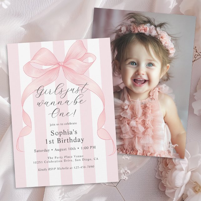 Girls Just Wanna Be One Photo 1st Birthday Invitation (Available in both printed and instant download digital formats.)