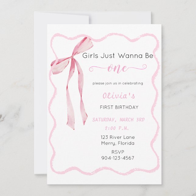 Girls Just Wanna be One Pink birthday Invitation (Front)