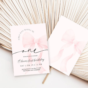Girls Just Wanna Be One Pink Bow 1st Birthday Invitation