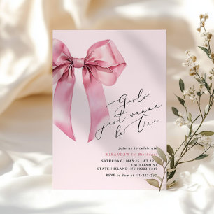 Girls just wanna be One Pink Bow 1st birthday Invitation