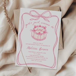 Girls Just Wanna Be One Pink Bow 1st Birthday Invitation