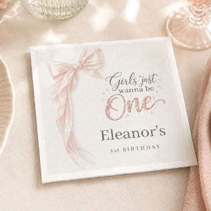 Girls Just Wanna be One Pink Bow 1st Birthday Napkin