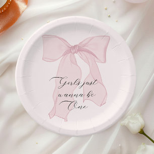 Girls Just Wanna Be One Pink Bow 1st Birthday  Paper Plate