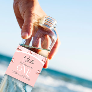 Girls Just Wanna be ONE Pink Bow First Birthday Water Bottle Label