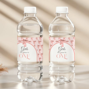 Girls Just Wanna be ONE Pink Bow First Birthday Water Bottle Label