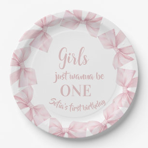 Girls just wanna be One Pink Bow Paper Plate