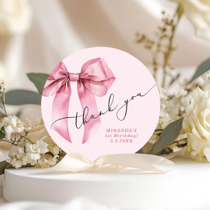 Girls just wanna be One Pink Bow Thank you Classic Round Sticker