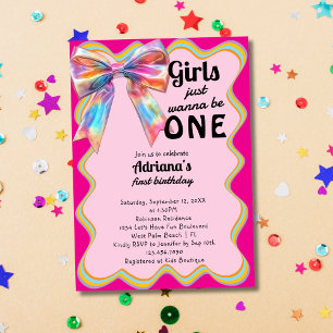 Girls Just Wanna Be One Retro 1st Birthday Party Invitation