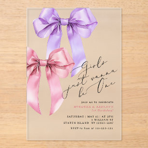Girls just wanna be One Twin Girls 1st Birthday Acrylic Invitations