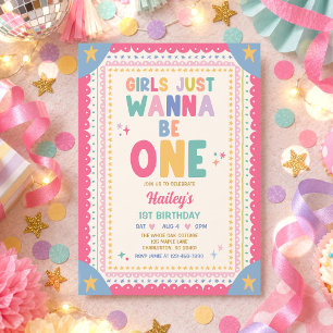 Girls Just Wanna Be One Whimsical 1st Birthday Invitation