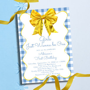 Girls Just Wanna Be One Yellow Blue 1st Birthday Invitation