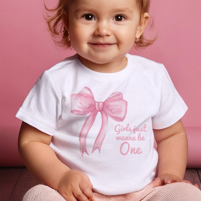 Girls Just Wanne Be One Pink Bow Coquette Birthday Baby T-Shirt (Creator Uploaded)