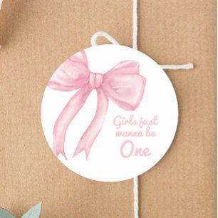 Girls Just Wanne Be One Pink Bow Coquette Birthday Classic Round Sticker