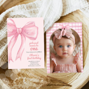 Girls Just Wanne Be One Pink Bow Coquette Birthday Invitation