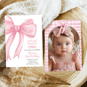 Girls Just Wanne Be One Pink Bow Coquette Birthday Invitation