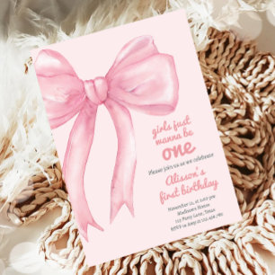 Girls Just Wanne Be One Pink Bow Coquette Birthday Invitation
