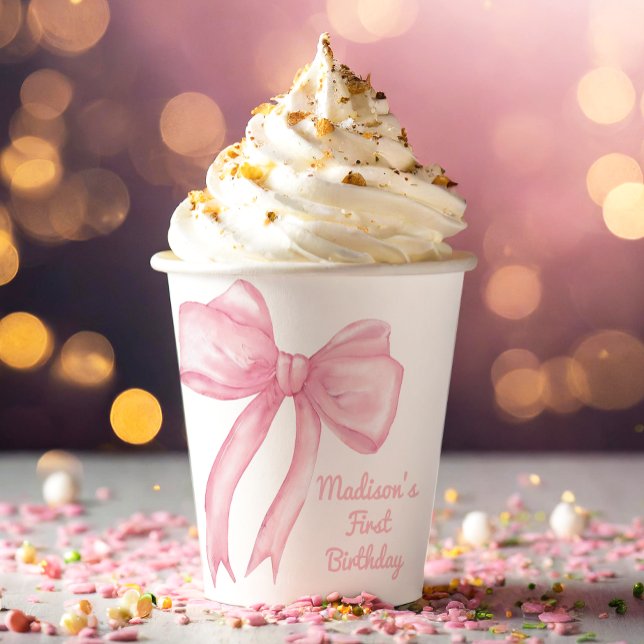 Girls Just Wanne Be One Pink Bow Coquette Birthday Paper Cups (Creator Uploaded)