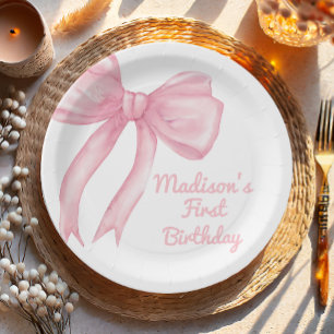 Girls Just Wanne Be One Pink Bow Coquette Birthday Paper Plate