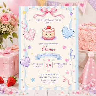 Girls Just Want to Be One Vintage Cake Birthday Invitation