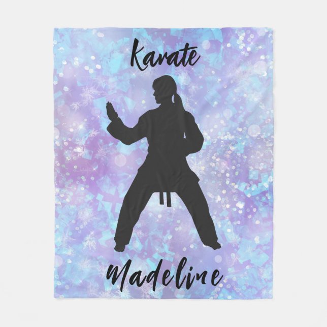 Girls Karate Blue Purple Personalised Fleece Blanket (Front)