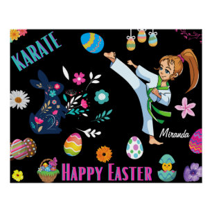 Girls Karate Happy Easter Decorative Poster
