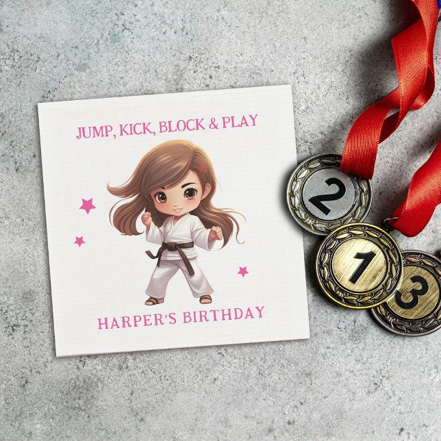 Girl's Karate Martial Arts Birthday Party Napkin (Sensei-approved Tableware!  Power-packed punch of fun with our martial arts paper napkins!)