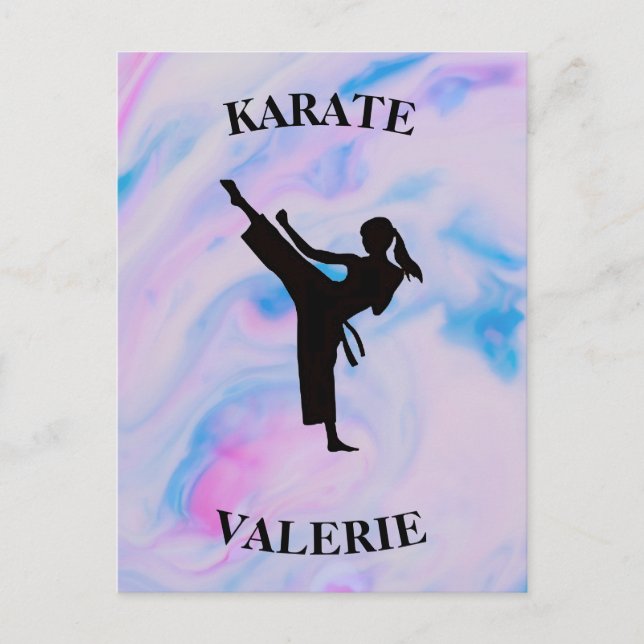Girls Karate Pastel Swirl Postcard (Front)
