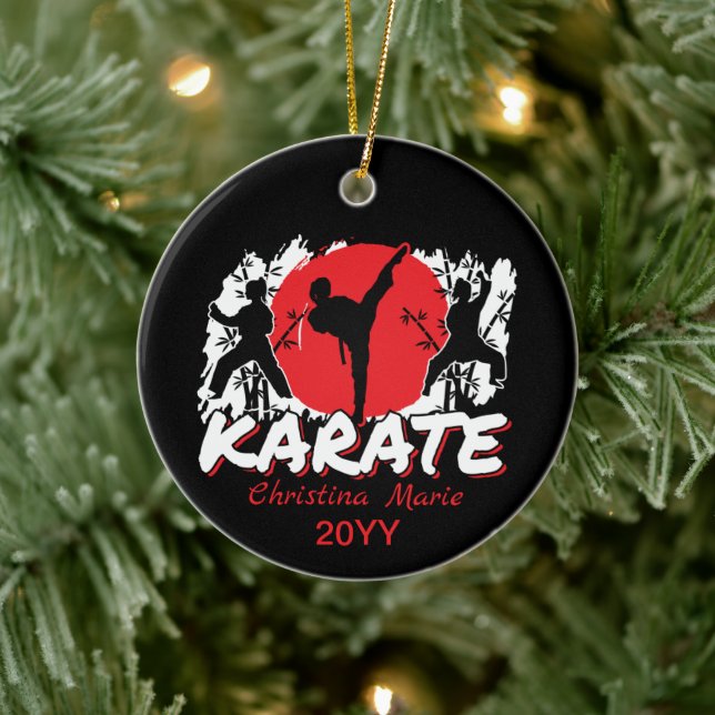 Girls Karate - Patriotic Japan Japanese Theme Cera Ceramic Ornament (Tree)