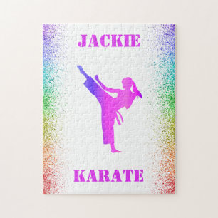 Girls Karate Rainbow Speckles Jigsaw Puzzle
