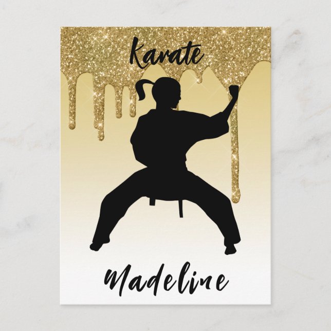 Girls Karate Stance Gold Glitter Drip Ombre     Postcard (Front)