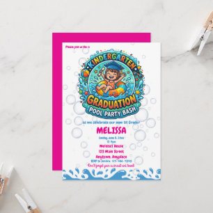 Girls Kindergarten Graduation Pool Party Invitation