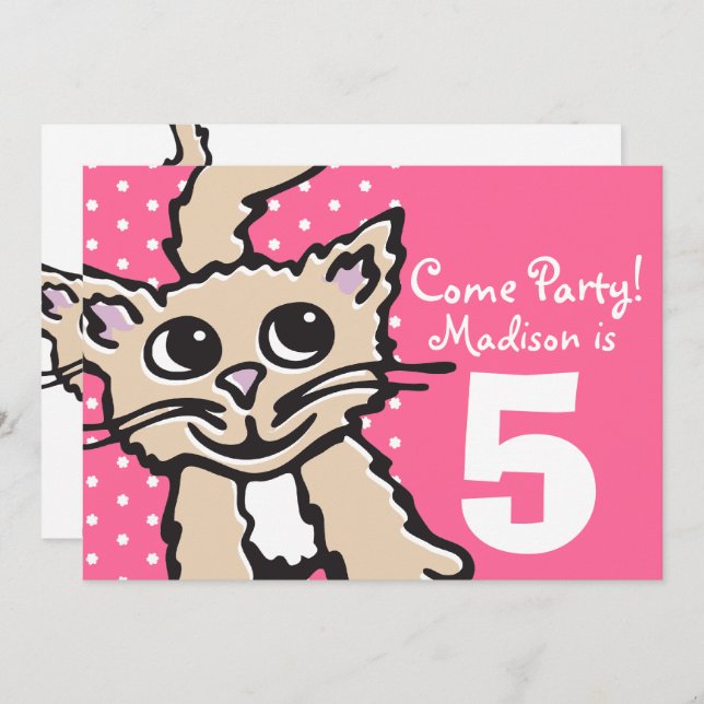 Girls kitten cat party pink invitation (Front/Back)