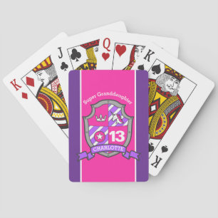 Girls knights shield unicorn custom message pink playing cards