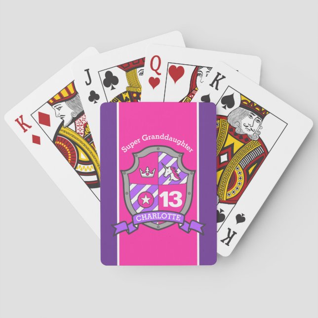 Girls knights shield unicorn custom message pink playing cards (Back)