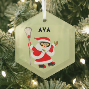 Girls Lacrosse Christmas Collectable Glass Tree Decoration