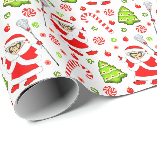 Girls Lacrosse Christmas Holiday Gift Wrapping Paper (Roll Corner)