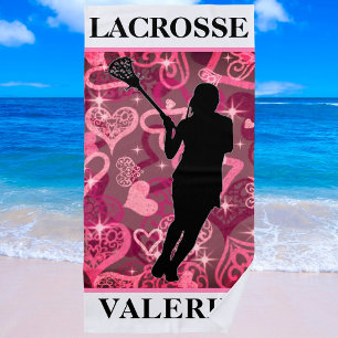 Girls Lacrosse Floating Rose Hearts   Beach Towel