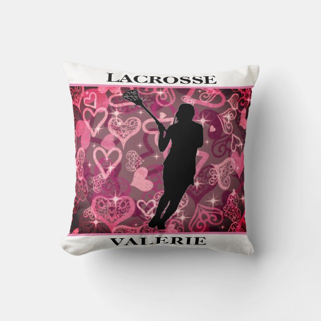 Girls Lacrosse Floating Rose Hearts   Cushion (Front)