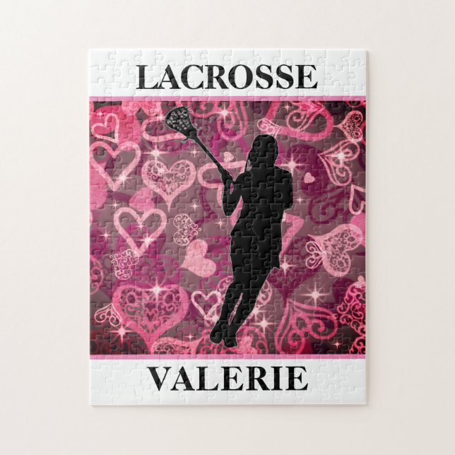 Girls Lacrosse Floating Rose Hearts   Jigsaw Puzzle (Vertical)