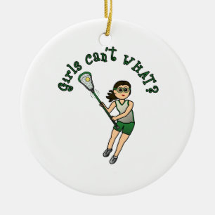 Girls Lacrosse Green Ceramic Tree Decoration