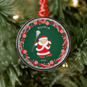 Girls Lacrosse Metal Ornament